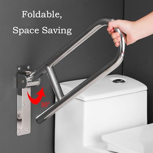 Generic Folding Toilet Grab Bars, Grab Bars Handle Safety Support Hand Rails, Bathroom U-Shape Wall Mounted Armrest, Toilet Flip-up Shower Support Elderly Disabled