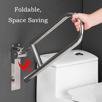Generic Folding Toilet Grab Bars, Grab Bars Handle Safety Support Hand Rails, Bathroom U-Shape Wall Mounted Armrest, Toilet Flip-up Shower Support Elderly Disabled