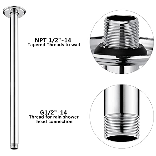 16 Inch Chrome Ceiling Mounted Shower Arm for Rain Shower Head | Shower arm and flange - color: Polished Chrome, size: 16 Inches