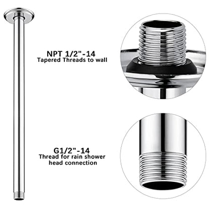 16 Inch Chrome Ceiling Mounted Shower Arm for Rain Shower Head | Shower arm and flange - color: Polished Chrome, size: 16 Inches