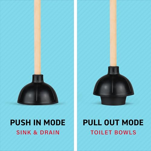 SteadMax Heavy Duty Toilet Plunger, Double Thrust Rubber Cup, Wood Handle - size: 1 Pack