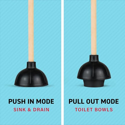 SteadMax Heavy Duty Toilet Plunger, Double Thrust Rubber Cup, Wood Handle - size: 1 Pack
