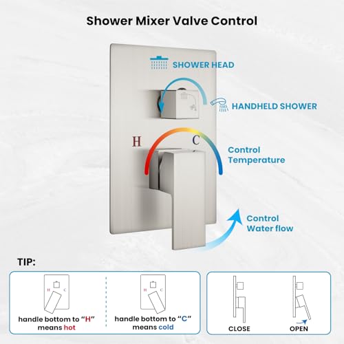 gotonovo Rainfall Bathroom Shower System Rain Shower Head and Handle Set Wall Mounted Shower Complete Combo Solid Brass Pressure Balancing Shower Mixer Valve 16 Inch Brushed Nickel - color: Brushed Nickel, size: 16 Inch