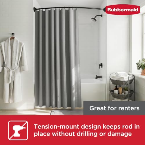 Rubbermaid Curved Shower Curtain Rod, No Drill, 50-72 Inches Adjustable Tension Shower Rod for Bathroom, Non-Slip, No Rust, Matte Black - color: Black