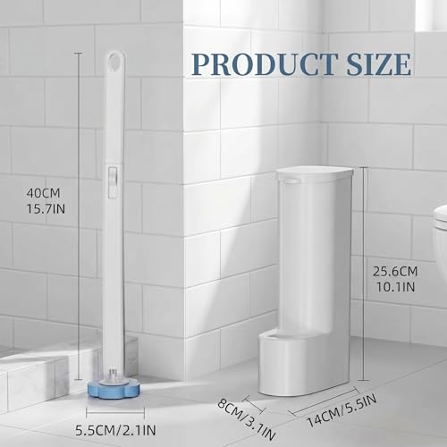 Disposable Toilet Brush and Holder Set, Dual Wands Starter Kit with 24 Refill Pads, Wall Mounted Toilet Bowl Cleaner with Integrated Solution for Deep Bathroom Maintenance
