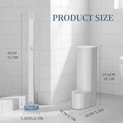 Disposable Toilet Brush and Holder Set, Dual Wands Starter Kit with 24 Refill Pads, Wall Mounted Toilet Bowl Cleaner with Integrated Solution for Deep Bathroom Maintenance