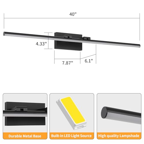LED Bathroom Vanity Light, Modern Bathroom Light Fixture Over Mirror (Cool White 6000K), Vanity Light Bar with Angle Adjustable, 40 Inch, Black - color: Black-Cool White, size: 40 inch
