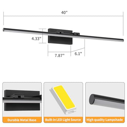 LED Bathroom Vanity Light, Modern Bathroom Light Fixture Over Mirror (Cool White 6000K), Vanity Light Bar with Angle Adjustable, 40 Inch, Black - color: Black-Cool White, size: 40 inch