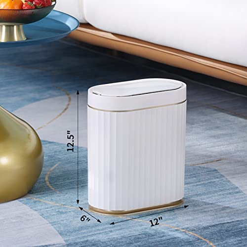 ELPHECO Bathroom Trash Can with Lid, 2 Gallon, Motion Sensor, White Gold | Automatic Garbage Can, IPX5 Waterproof Plastic Wastebasket, Trash Bin for Bathroom, Bedroom, Kitchen and Office - color: White Gold