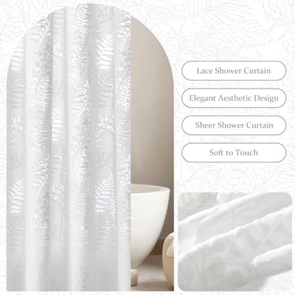 White Shower Curtain Lace Sheer Shower Curtain Textured 72x84 | Extra Long Shower Curtain Lace Sheer Shower Curtain Tropical Plant Farmhouse Elegant Boho Shower Curtain for Bathroom Hotel - color: White, size: 72"W x 84"L (Pack of 1)