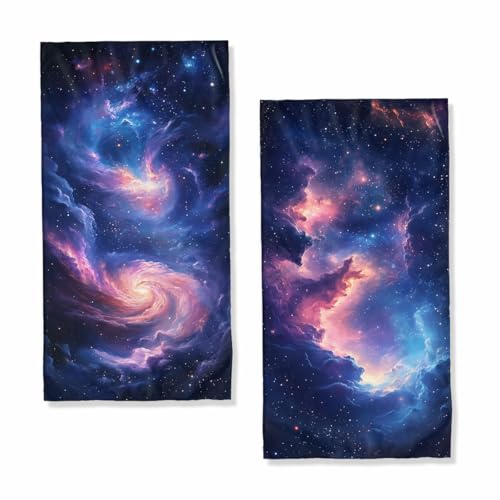 Galaxy Bath Hand Towels Set of 2 Absorbent Nebula Space Universe Purple Vortex Decorative Hand Towels Set for Bathroom Gym Hotel Spa Bathroom Hand Towels Gifts for Women Man 14x28 Inch - color: Galaxy