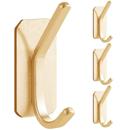 Paoli Heavy Duty Adhesive Wall Hooks, 30 lb Max Load Waterproof Hooks for Bathroom Towels Coats Bags, No Drill Damage-Free for Renters Apartment Dorm, Matte Gold, 4 Pack - color: Gold