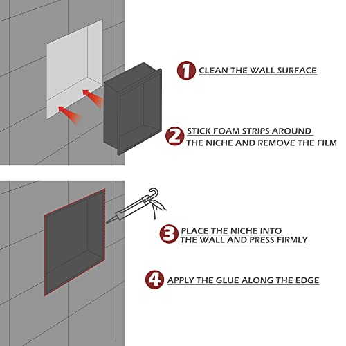 SUNTAGE Recessed Shower Niche Insert Stainless Steel (24" X 12" Brushed) - size: 24" X 12" Brushed
