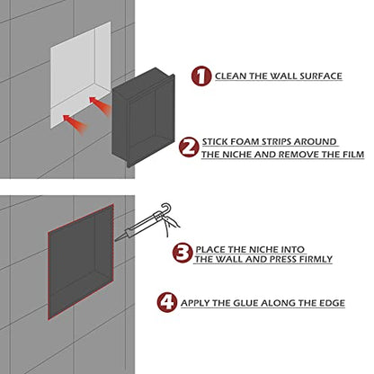 SUNTAGE Recessed Shower Niche Insert Stainless Steel (24" X 12" Brushed) - size: 24" X 12" Brushed