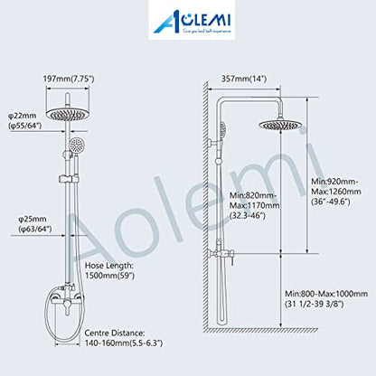 Aolemi Outdoor Shower Kit SUS304 with Round Handheld Brushed Nickel | 2 Function,8 Inch Head,Round Handheld Spray,Adjustable Height,Outside Exposed Shower Fixture,Single Handle,Wall Mount - color: Nickel