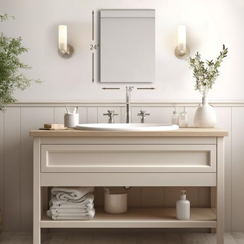 Bathroom Vanity Mirror 18"x24" Frameless Wall Mirror Shatterproof | Modern Wall Mount Vanity Mirror, Hangs Horizontally or Vertically, for Over Sink, Living Room, Bedroom, Upgraded Packing - size: 24"L x 18"W