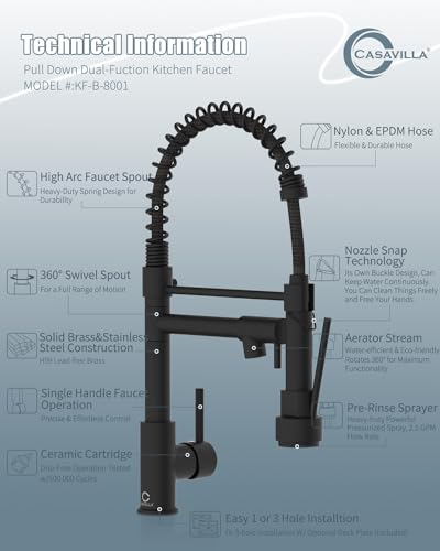 Kitchen Faucet, Black Kitchen Sink Faucets with Pull Down Sprayer, Single Handle Stainless Steel Faucets for Kitchen Sinks, Dual Function Spray Head, Farmhouse Kitchen Faucets,KF-B-8001 - color: A.Matte Black, style: 2.Faucet