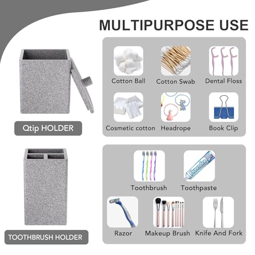 Gray Bathroom Accessories Set Resin 6PCS, Square Toothbrush Holders Set Complete with Soap Dispenser, Vanity Tray, Tumbler, Cups and Cotton Swab Jars for Counter, Sink or Small Spaces - color: Gray