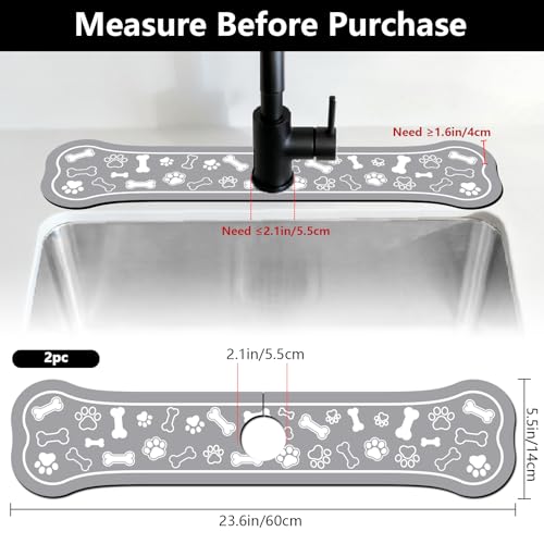 2Pcs Bone Shape Kitchen Sink Splash Guard Faucet Mat Dog Paw Dog Pattern Faucet Mat for Bathroom Kitchen 5.51x23.62In - color: Bone Shape