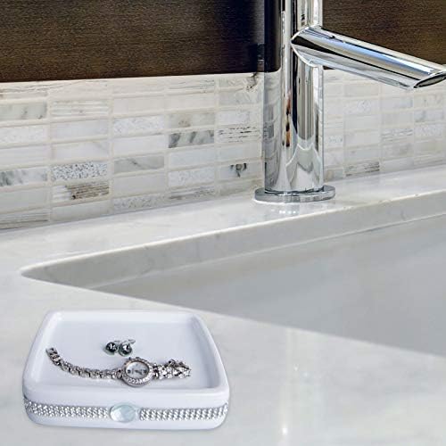 CAA'S Bathroom Accessories Set Ceramic 4 Pieces Bathroom Ensemble for Bath Decor Includes Lotion Dispenser Toothbrush Holder Tumbler Soap Dish (White Inlaid Zircon) - style: Luxurious