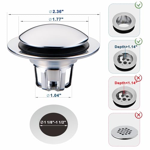 WELSAN Chrome Plated Bathroom Sink Drain Stopper 1 1/8"-1 1/2" Bath Drain | Bathroom Sink Stopper Replacement, Universal Pop-Up Drain Stopper Plug Strainer with Hair Catcher, Anti-Clogging Design - color: Chrome Plated