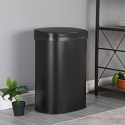 13 Gallon Stainless Steel Trash Can with Lid,Touch Free Automatic Kitchen Trash Can,Fingerprint-Resistant Soft Close Lid Garbage Can, 50L Large Capacity Garbage Can for Kitchen Home Office(Black) - color: Black