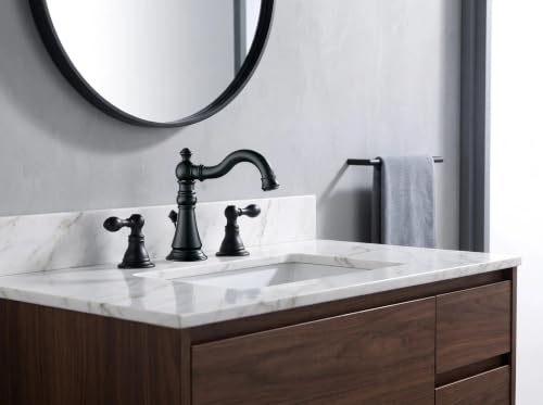 Matte Black 2-Handle 8 Inch Widespread Bathroom Faucet 3 Holes,2 Pack | Derengge Traditional Widespread Sink Faucet, With Pop-Up Drain 360° Swivel Stainless Steel Spout, F-8805-MT - color: Matte BlackX2