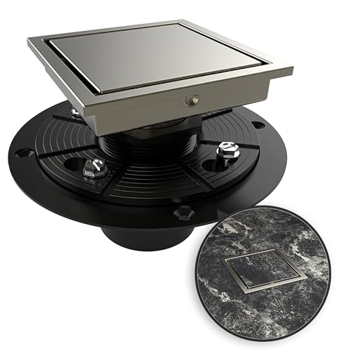 4 Inch Square Shower Drain Nickel Floor Drain with Flange Reversible 2-in-1 Cover Tile Insert Grate Removable SUS304 Stainless Steel CUPC Certified Brushed Nickel - color: Brushed Nickel, size: 4 Inch