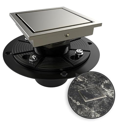 4 Inch Square Shower Drain Nickel Floor Drain with Flange Reversible 2-in-1 Cover Tile Insert Grate Removable SUS304 Stainless Steel CUPC Certified Brushed Nickel - color: Brushed Nickel, size: 4 Inch