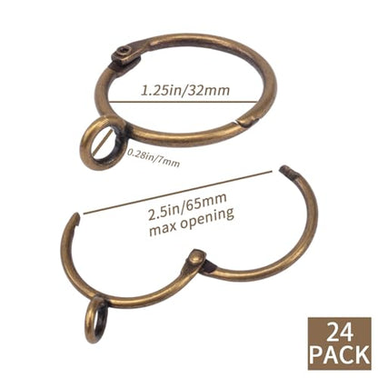 Openable Curtain Rings with Eyelets,1.25inch Heavy Duty Rustproof Metal Drapery Rings,Shower Curtain Rings 24pcs Bronze Zocang - color: Bromze, size: 1.25inch Inside Diameter