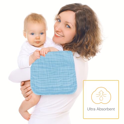 Lovely Care 12 Pack Muslin Burp Cloths 100% Cotton Muslin Cloths Large 20''x10'' Extra Soft and Absorbent Baby Burping Cloth - Aqua - color: Aqua, size: 10x20 Inch (Pack of 12)
