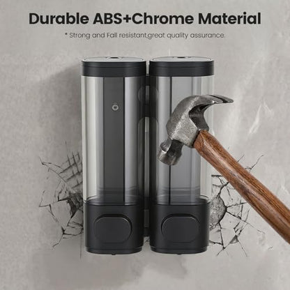 Wall Mounted Shower Soap Dispenser 2 Chamber No Drill Shampoo Dispenser | Shower Dispenser for Bathroom Hotel Leak-Proof Pumps ,Large Capacity ,Black - color: 2black