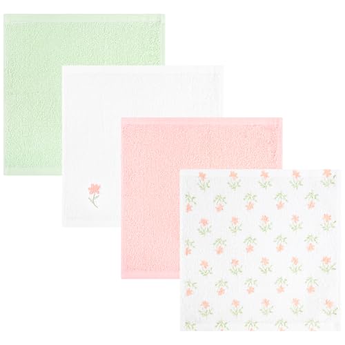 Baby Washcloths 4 Pack 100% Cotton Soft Absorbent Terry Washcloths 10 x 10 Inches for Sensitive Skin Face Hand Body Burp Cloths for Newborn Infants Toddlers Boys Girls (Orange Flower) - color: Orange Flower