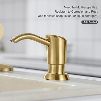 GAGALIFE Built in Sink Soap Dispenser or Lotion Dispenser for Kitchen Sink, Brushed Gold ABS Pump Head, with 17 Ounce Large PET Soap Bottle - color: Gold Brushed