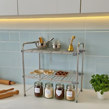 Under Sink Organizers and Storage，2 Tier Expandable Under Cabinet Organizer Shelf for Under Kitchen Bathroom Sink Organizers and Storage