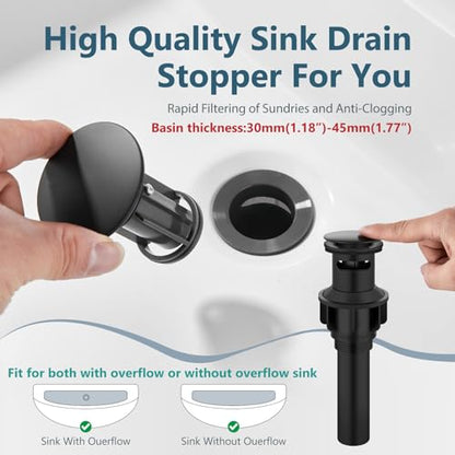Matte Black Bathroom Sink Faucet,Single Handle 4 Inch Centerset | Single-Handle RV Bathroom Faucet Fits 4-Inch Centerset Sinks,Includes Hot And Cold Supply Lines And A Matching Pop-Up Drain - color: Matte Black
