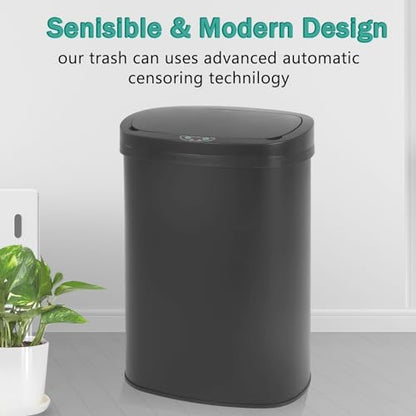 PayLessHere Kitchen Trash Can Automatic Trash Can with Lid 50 Liter 13 Gallon Touch Free High-Capacity Brushed Stainless Steel Waste Bin for Bathroom Bedroom Home Office (Black) - color: Black
