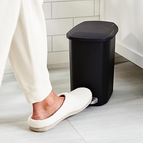 Amazon Basics Compact Plastic Bathroom Trash Can with Soft-Close Lid, Hands-Free Foot Pedal, Removable Inner Bucket, 6L / 1.6 Gallon, Black - size: 6L / 1.6 gallon