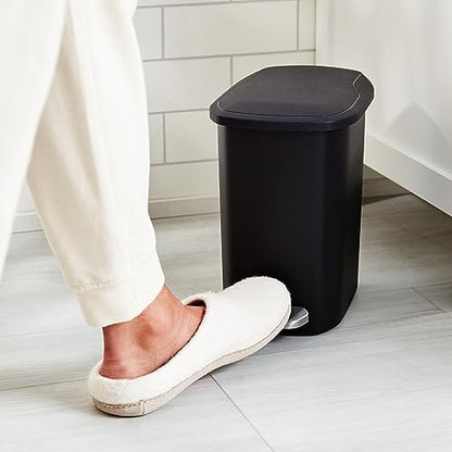 Amazon Basics Compact Plastic Bathroom Trash Can with Soft-Close Lid, Hands-Free Foot Pedal, Removable Inner Bucket, 6L / 1.6 Gallon, Black - size: 6L / 1.6 gallon