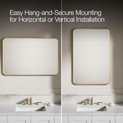 Kohler Essential 24 in. W x 36 in. H Rectangular Framed Wall Mount Bathroom Vanity Mirror in Moderne Brushed Gold - color: Modern Brushed Gold, size: 36"L x 24"W, style: Rectangle