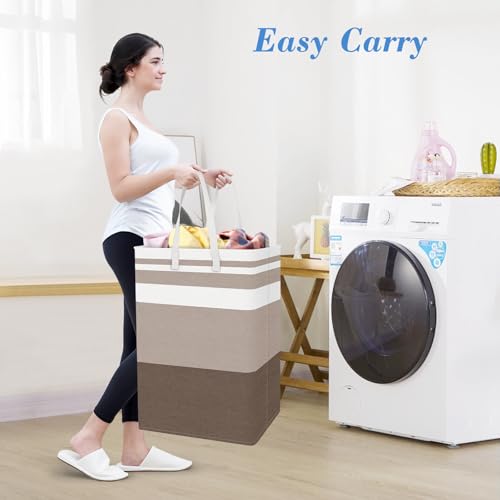 BlissTotes 3-Pack Laundry Basket, Collapsible Laundry Hamper, Khaki, 100L | Laundry Clothes Hamper, Hampers for Bedroom, Freestanding Hamper with Handles, Clothes Laundry Basket - color: Khaki, size: 100L