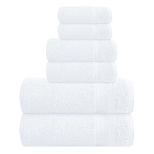 MyOwn 6 Piece Towel Set, 100% Combed Cotton - 2 Bath Towels, 2 Hand Towels, 2 Wash Cloths - 500 GSM Luxury Hotel Quality Ultra Soft Highly Absorbent Towel Set for Bathroom - White - color: White