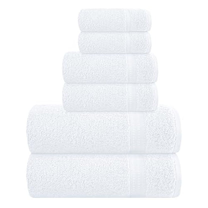 MyOwn 6 Piece Towel Set, 100% Combed Cotton - 2 Bath Towels, 2 Hand Towels, 2 Wash Cloths - 500 GSM Luxury Hotel Quality Ultra Soft Highly Absorbent Towel Set for Bathroom - White - color: White