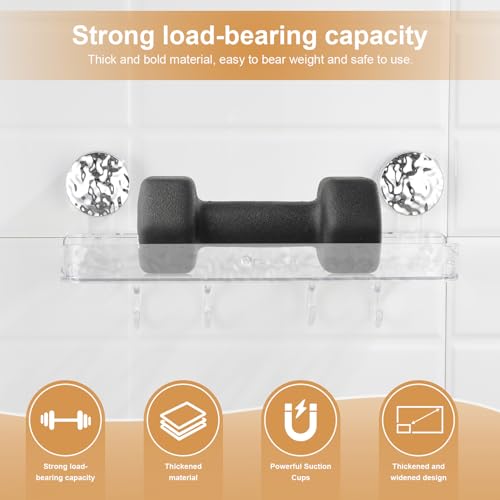 Shower Caddy Suction Cup, Wall Mounted Suction Shower Rack Organizer, No Drilling Clear Shelf Basket with 4 Movable Hooks, Bathroom Storage Rack Suitable for Smooth Walls - style: Long size, 1 piece