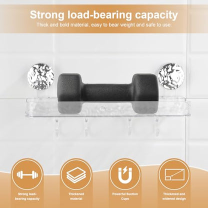 Shower Caddy Suction Cup, Wall Mounted Suction Shower Rack Organizer, No Drilling Clear Shelf Basket with 4 Movable Hooks, Bathroom Storage Rack Suitable for Smooth Walls - style: Long size, 1 piece