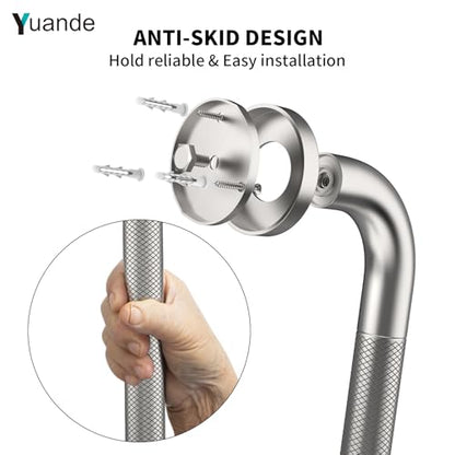 32 Inch Brushed Nickel Shower Grab Bar with Anti-Slip Knurled Grip | YuanDe Stainless Steel Bathroom Grab Bars,Shower Handrail Support, Handicap Elderly Balance Assist Handles-2Packs - color: Brushed Nickel, size: 32inch-2Pack