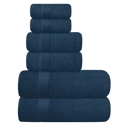 Ultra Soft 6 Pack Cotton Towel Set, Contains 2 Bath Towels 28x55 inch, 2 Hand Towels 16x24 inch & 2 Wash Coths 12x12 inch, Ideal Everyday use, Compact & Lightweight - Mineral Blue - color: Mineral Blue