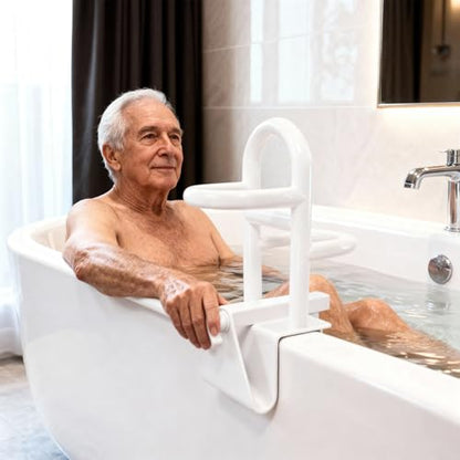 Adjustable Triple Grip Bathtub Grab Bars | Clamp-On Safety Handrail, For Seniors, Disabled & Elderly, Fits 3-7Inch+ Thick Walls, Bathroom Balance Support, Family Safety