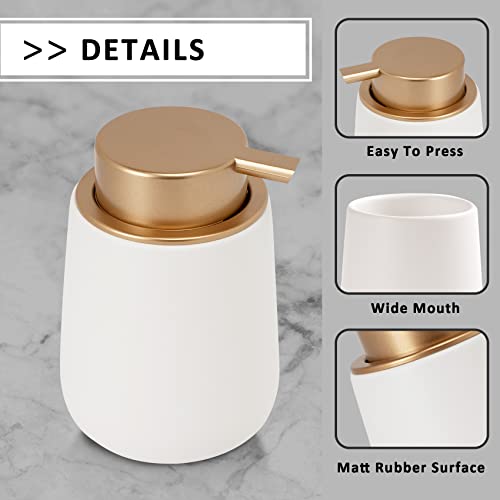 Soap Dispenser Ceramic with Easy-to-Press Pump Hand Lotion Liquid Dispenser for Shampoo Bathroom Kitchen 12 oz - color: Whitemattegold