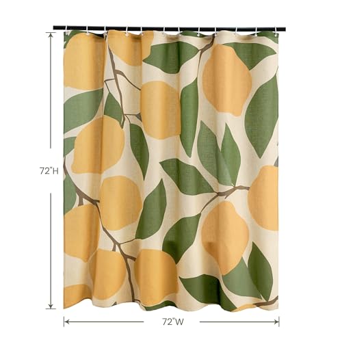 Lemons in Full Bloom Linen Shower Curtain Set with Liner,72" Wx72 L | Double Layer Shower Curtain Waterproof Fabric with Zippered Removable PEVA Liner,Boho Shower Curtain for Bathroom,Free Hooks - color: Lemon